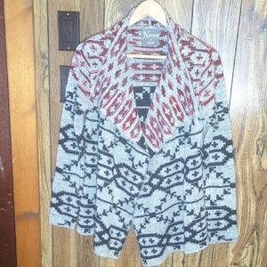 Natural Reflections Gray and Red Patterned Cardigan